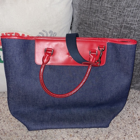 Dooney and Bourke denim and red satchel - Picture 4 of 9